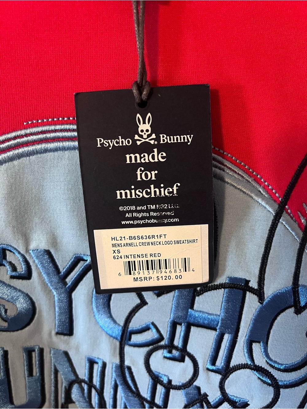 Psycho Bunny Men’s Graphic Crewneck Sweatshirt Red Blue NWT Skull - Picture 3 of 8